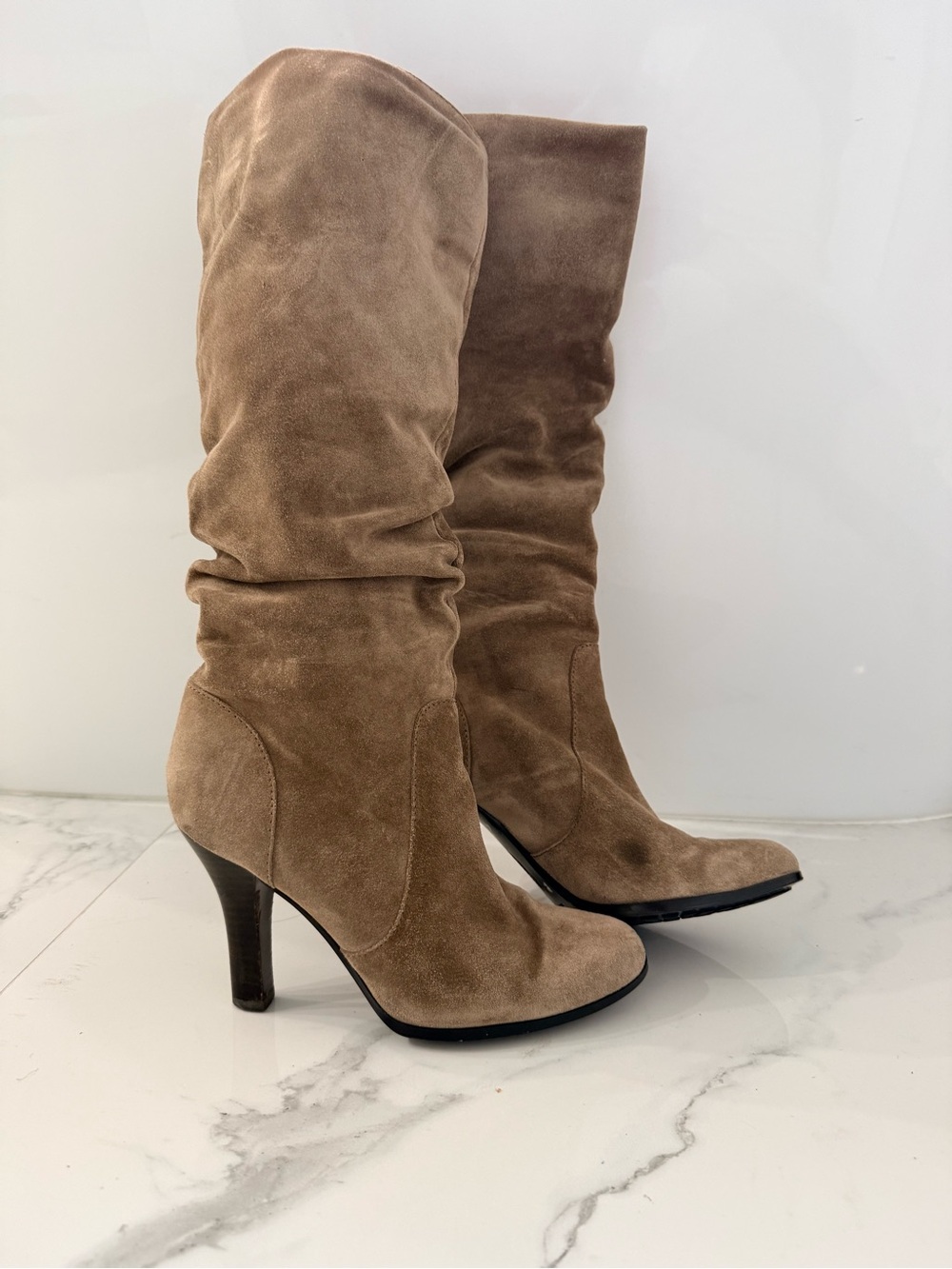 Sofft Ceara Taupe Suede Slouch Heeled Boots Size 9M